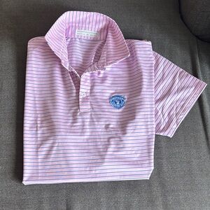 Holderness and Bourne Mens xl golf polo pink blue white stripes